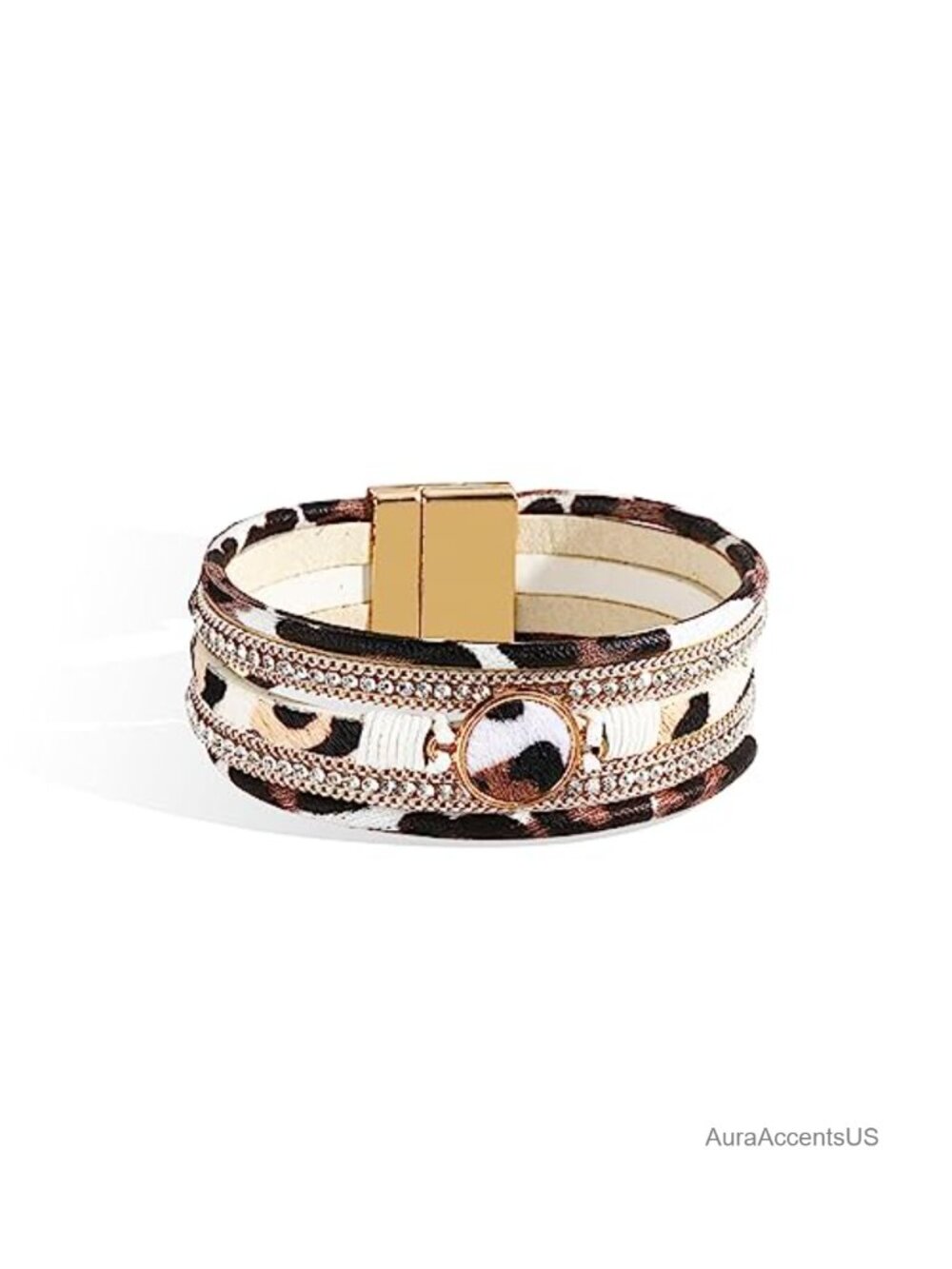 Leopard Leather Wrap Bracelet Boho Western Stack Cuff Bangle Women